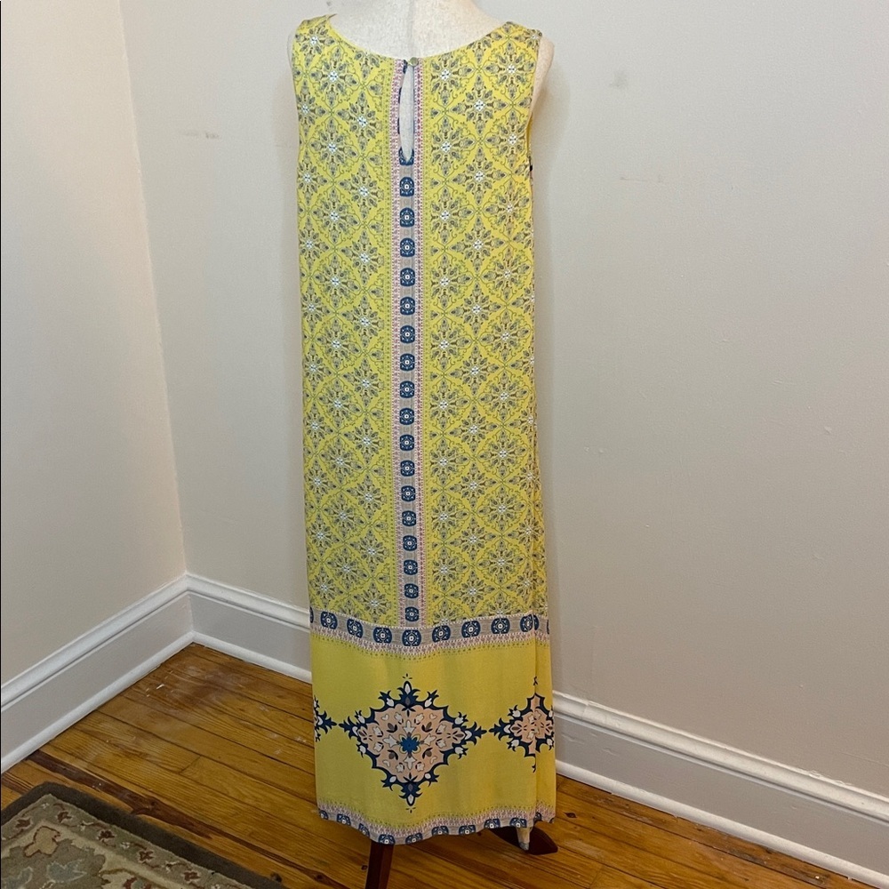 Sundance Size 12 Yellow Boho Medallion Maxi Dress 100% Rayon - Picture 6 of 7